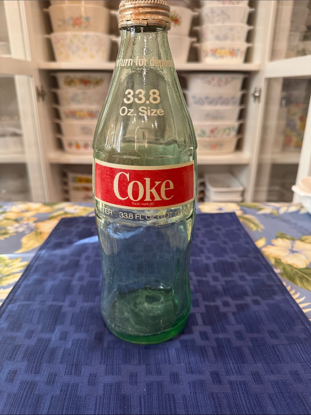 Coca-Cola Green Glass Bottle with Red Coke Label